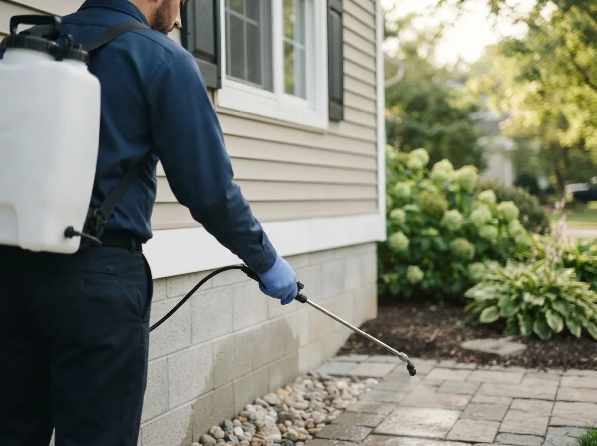 Pest control technician inspecting a home in Lentner, MO